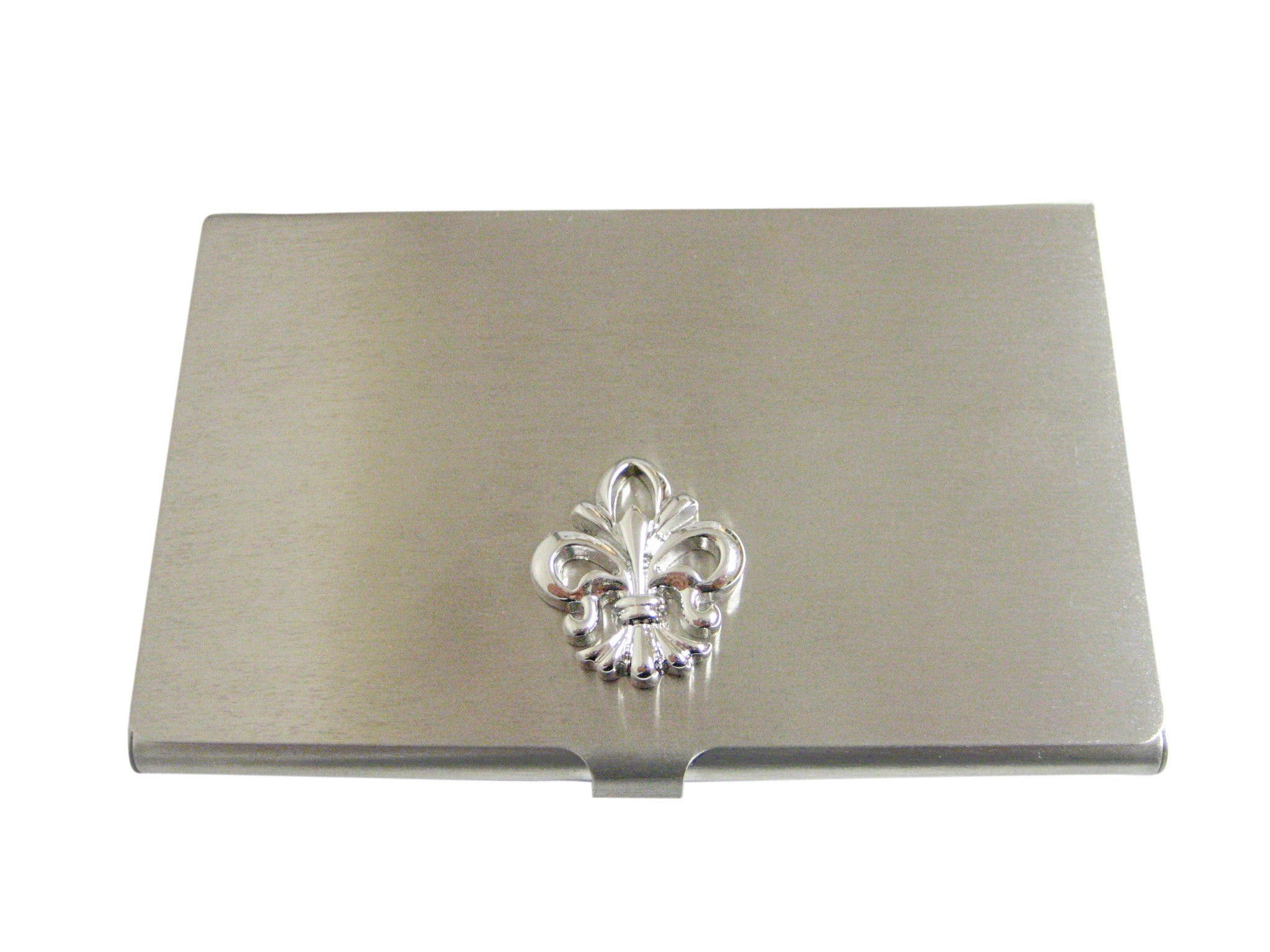 Silver Toned Detailed Fleur de Lys Business Card Holder