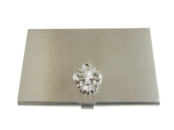 Silver Toned Detailed Fleur de Lys Business Card Holder