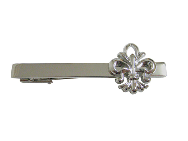 Silver Toned Detailed Fleur de Lys Square Tie Clip
