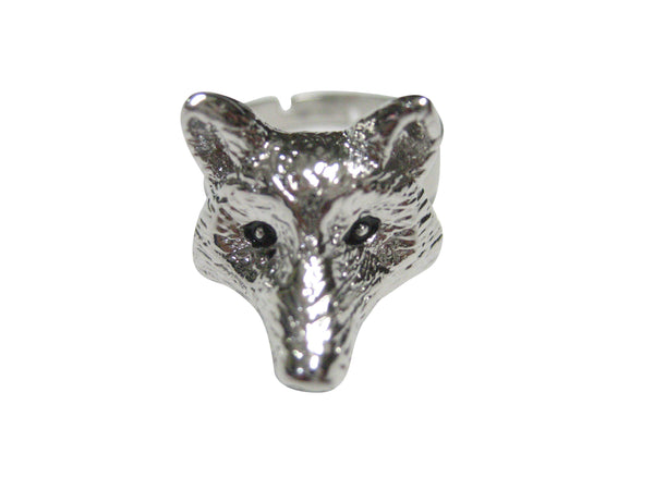 Silver Toned Detailed Fox Head Adjustable Size Fashion Ring