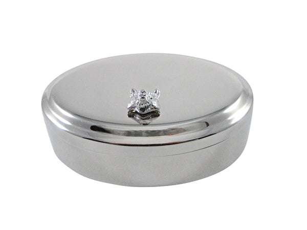 Silver Toned Detailed Fox Head Pendant Oval Trinket Jewelry Box
