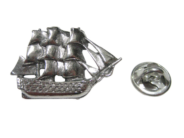 Silver Toned Detailed Galleon Old Ship Lapel Pin