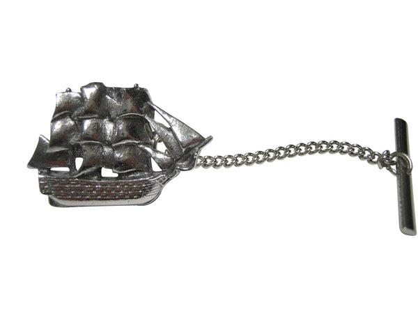 Silver Toned Detailed Galleon Old Ship Tie Tack
