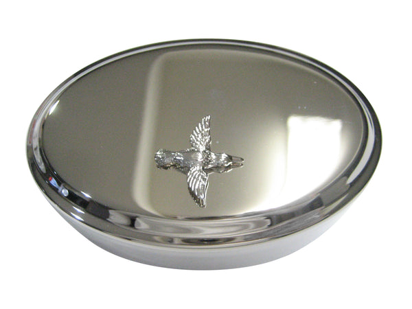 Silver Toned Detailed Hummingbird Oval Trinket Jewelry Box