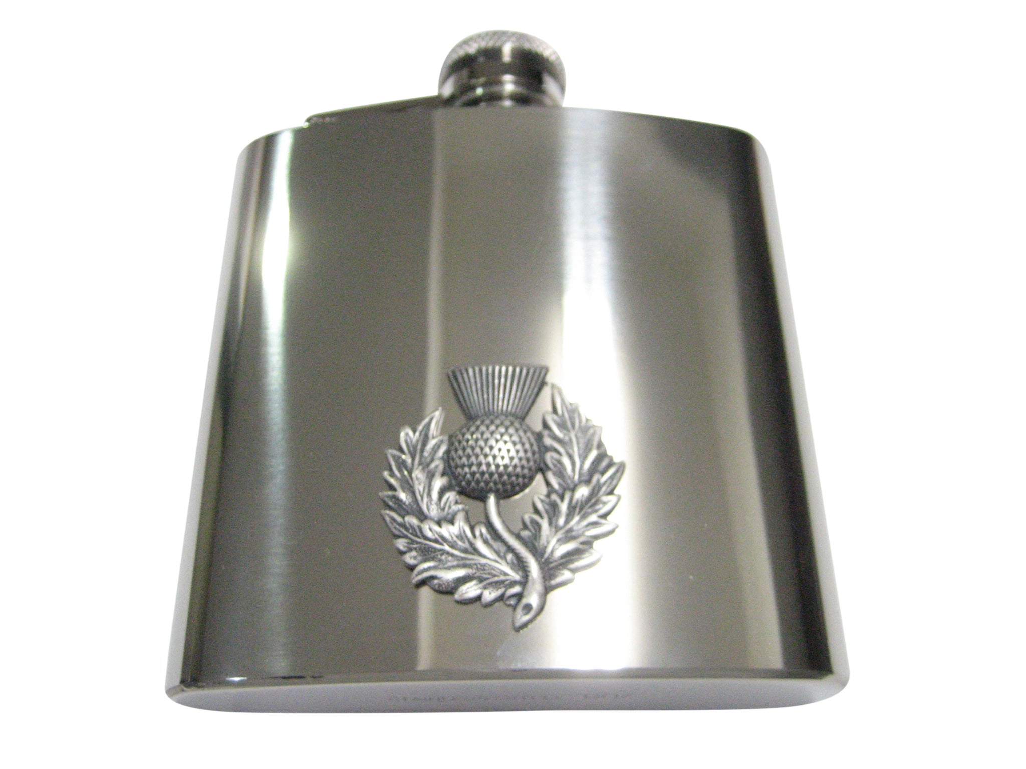 Silver Toned Detailed Large Scottish Thistle Flower 6oz Flask