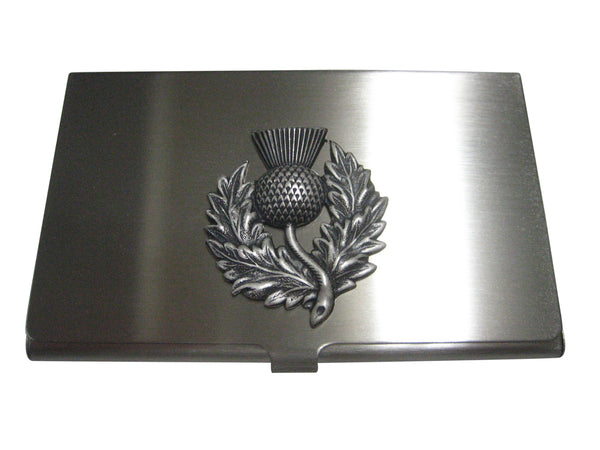 Silver Toned Detailed Large Scottish Thistle Flower Business Card Holder