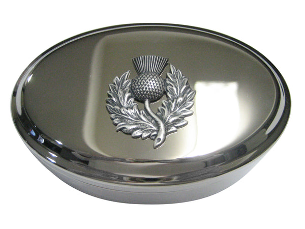 Silver Toned Detailed Large Scottish Thistle Flower Oval Trinket Jewelry Box