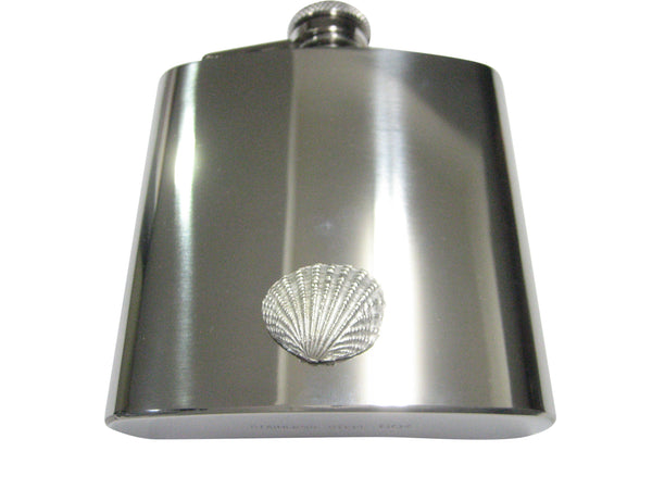 Silver Toned Detailed Light Sea Shell 6oz Flask