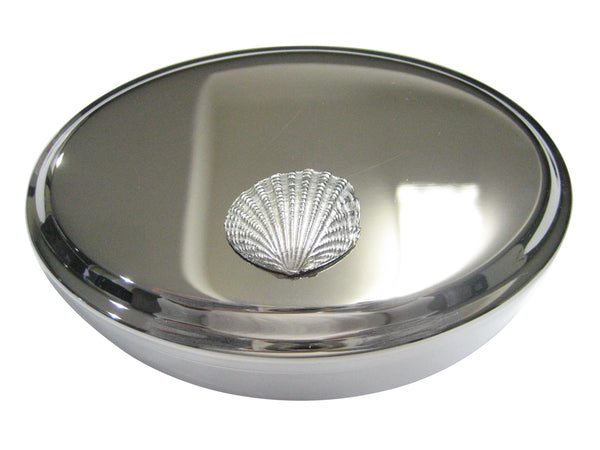 Silver Toned Detailed Light Sea Shell Oval Trinket Jewelry Box
