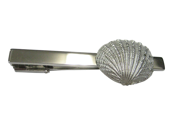 Silver Toned Detailed Light Sea Shell Tie Clip