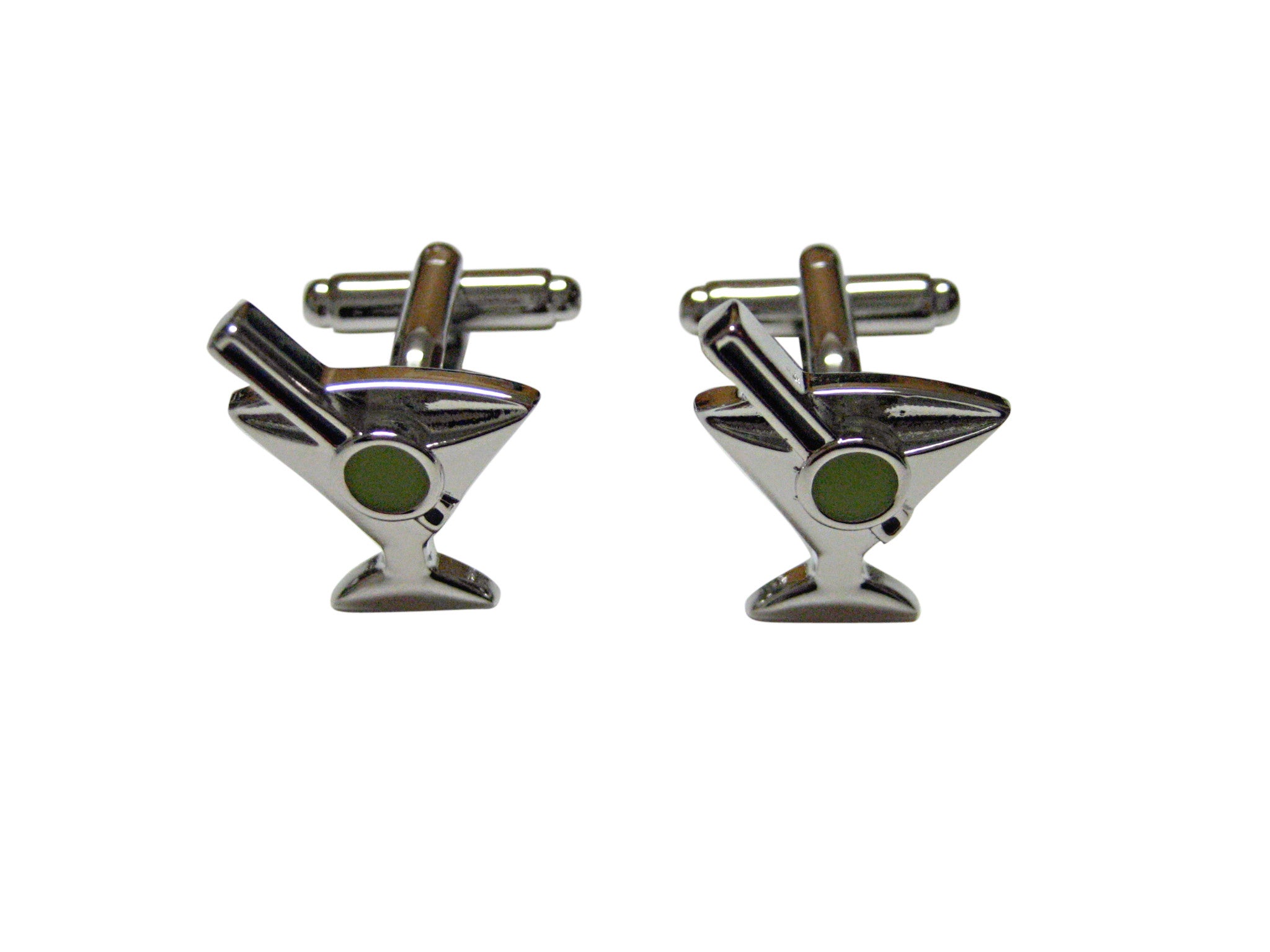 Silver Toned Detailed Martini Glass Cufflinks