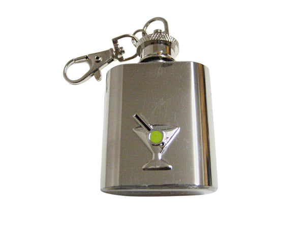 Silver Toned Detailed Martini Glass 1 Oz. Stainless Steel Key Chain Flask