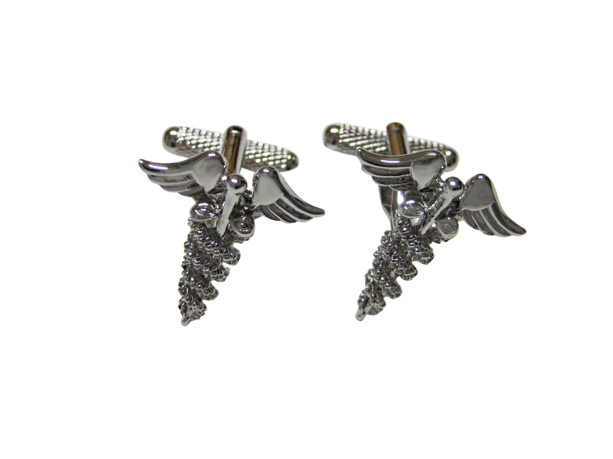 Silver Toned Detailed Medical Symbol Caduceus Cufflinks