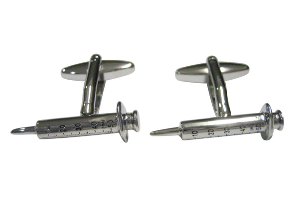 Silver Toned Detailed Medical Syringe Needle Cufflinks