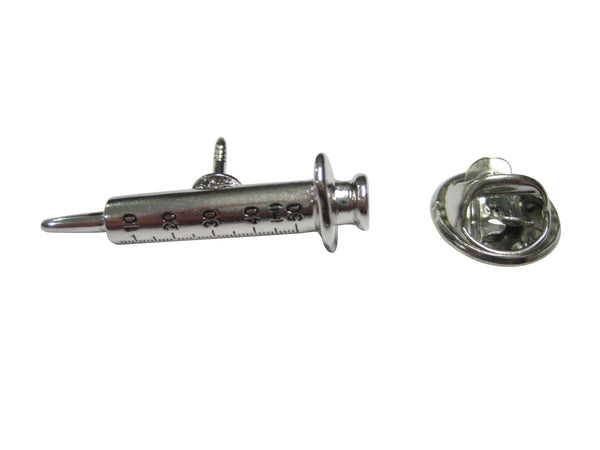 Silver Toned Detailed Medical Syringe Needle Lapel Pin