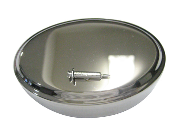 Silver Toned Detailed Medical Syringe Needle Oval Trinket Jewelry Box