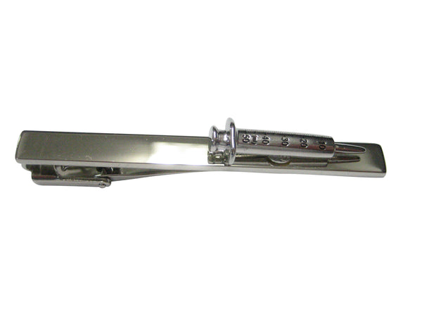 Silver Toned Detailed Medical Syringe Needle Square Tie Clip