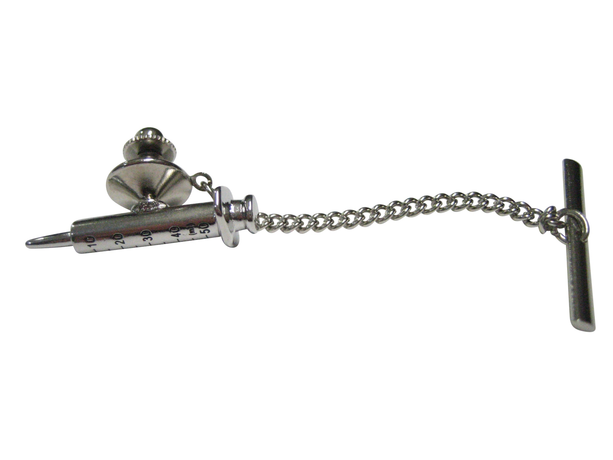 Silver Toned Detailed Medical Syringe Needle Tie Tack
