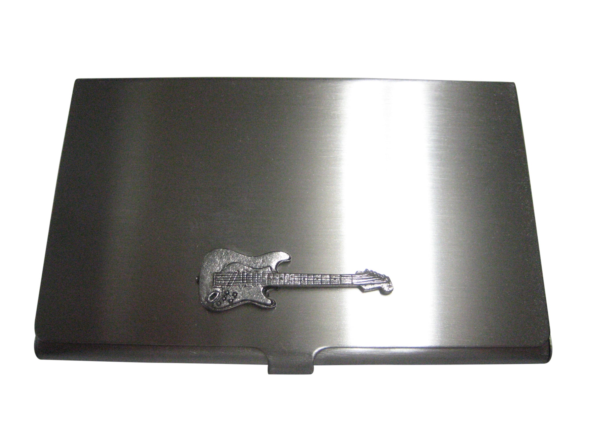 Silver Toned Detailed Musical Guitar Business Card Holder