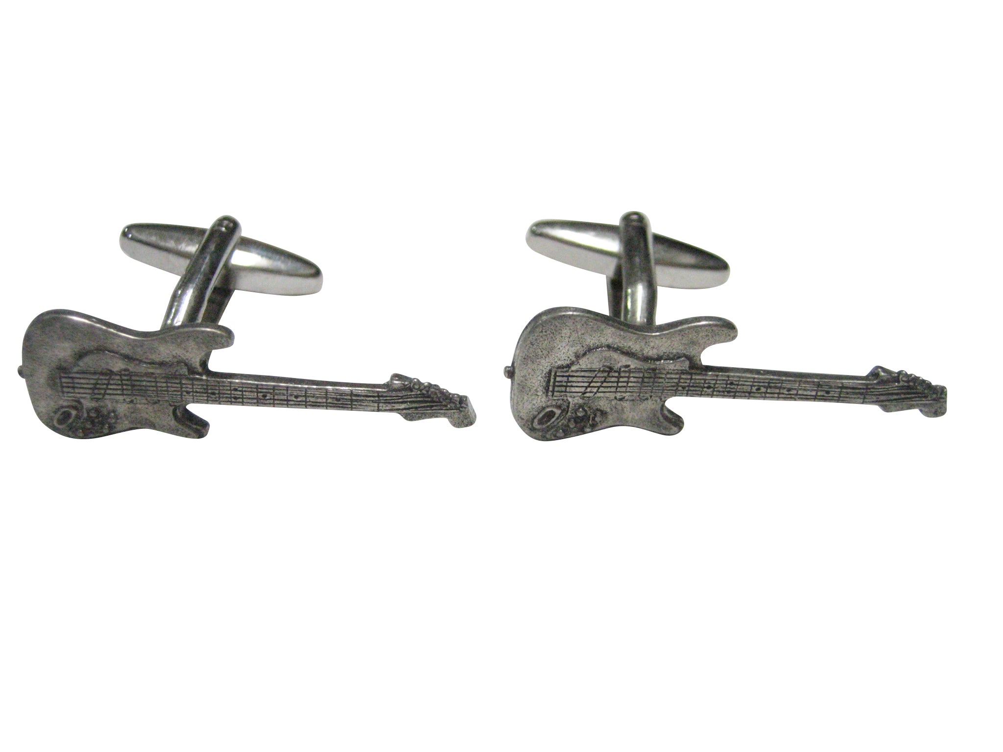 Silver Toned Detailed Musical Guitar Cufflinks