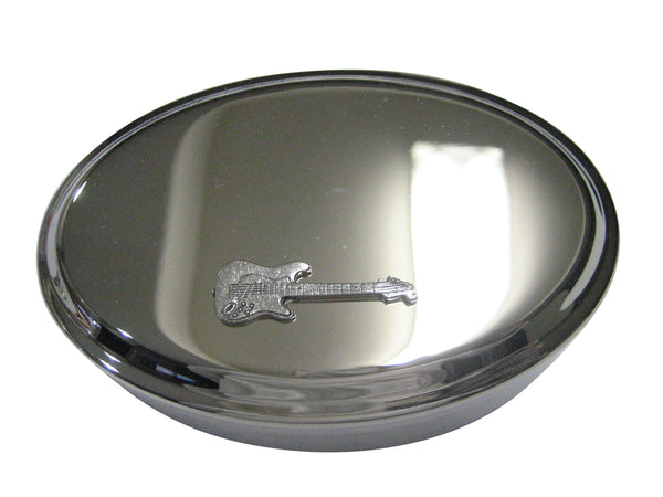 Silver Toned Detailed Musical Guitar Oval Trinket Jewelry Box