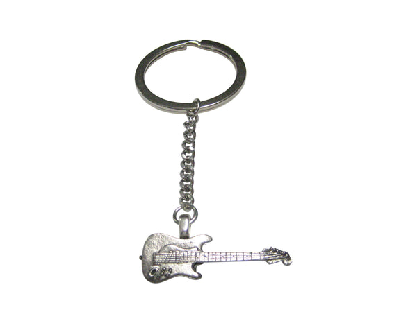 Silver Toned Detailed Musical Guitar Pendant Keychain
