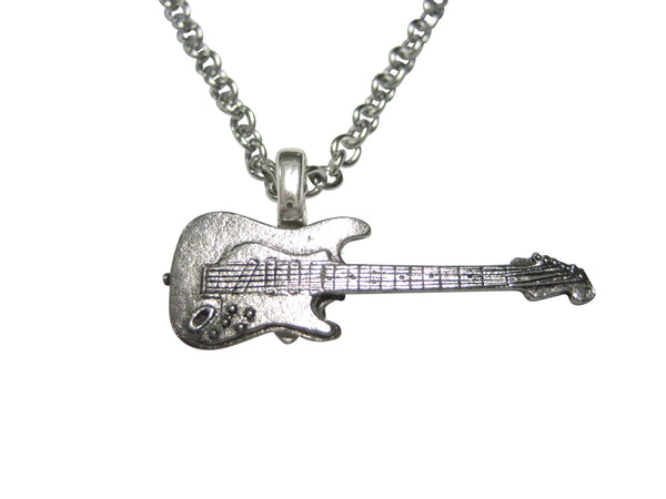 Silver Toned Detailed Musical Guitar Pendant Necklace