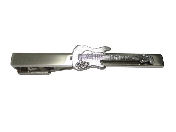 Silver Toned Detailed Musical Guitar Square Tie Clip
