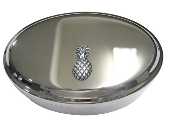 Silver Toned Detailed Pineapple Fruit Oval Trinket Jewelry Box