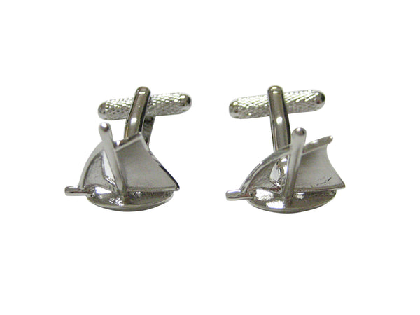 Silver Toned Detailed Sail Boat Cufflinks