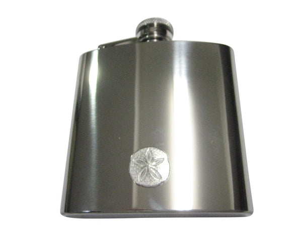 Silver Toned Detailed Sand Dollar 6oz Flask