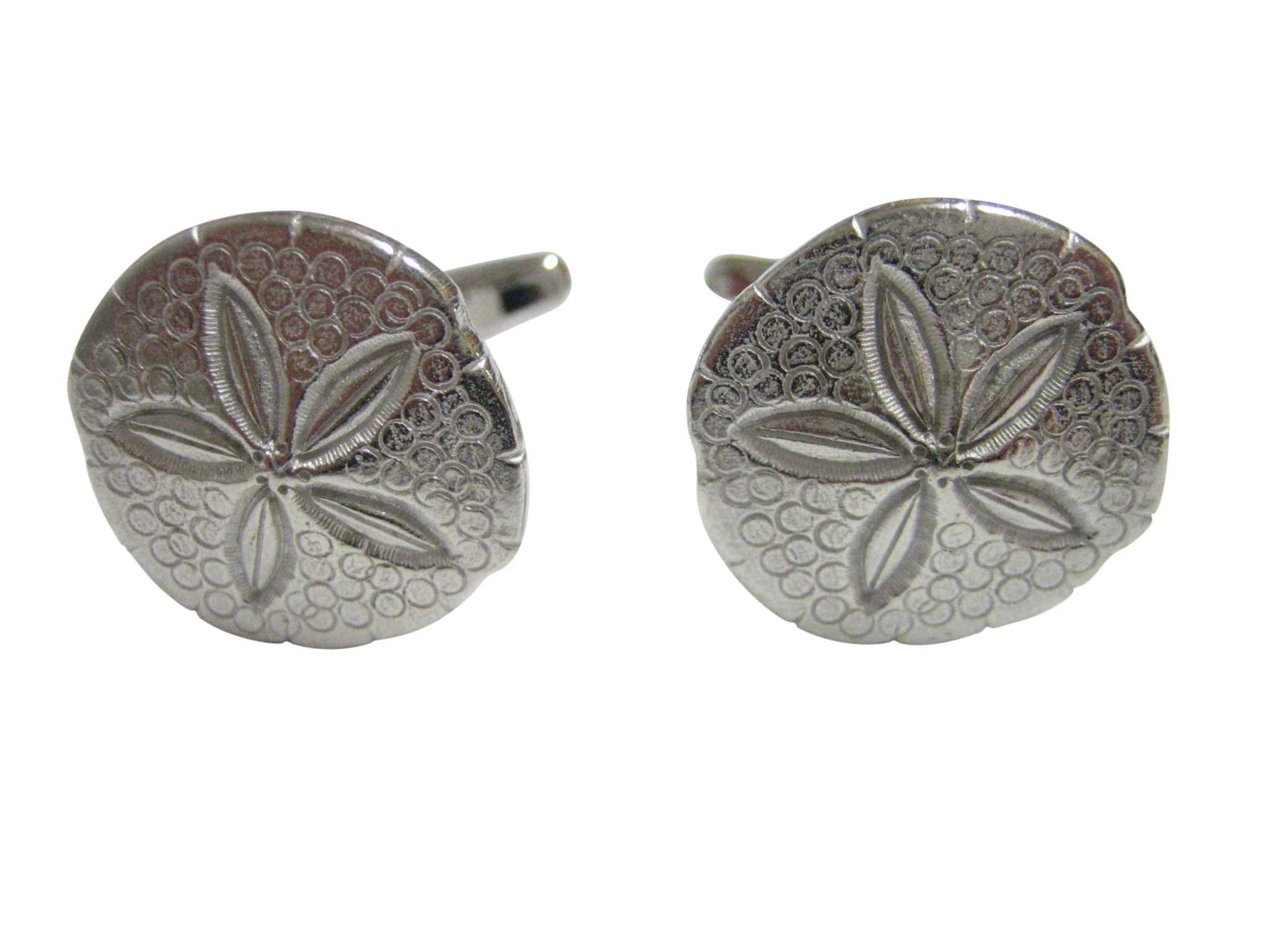 Silver Toned Detailed Sand Dollar Cufflinks