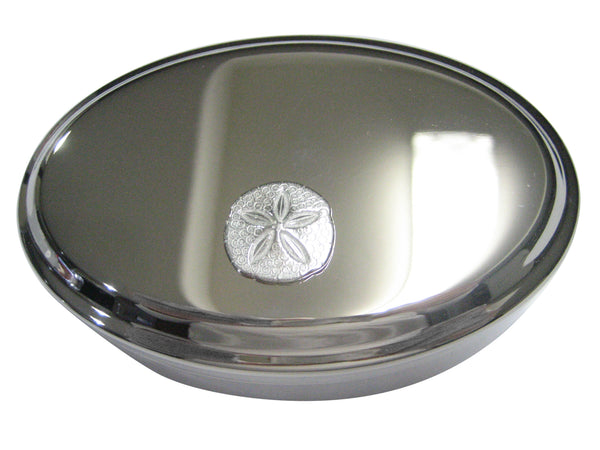Silver Toned Detailed Sand Dollar Oval Trinket Jewelry Box