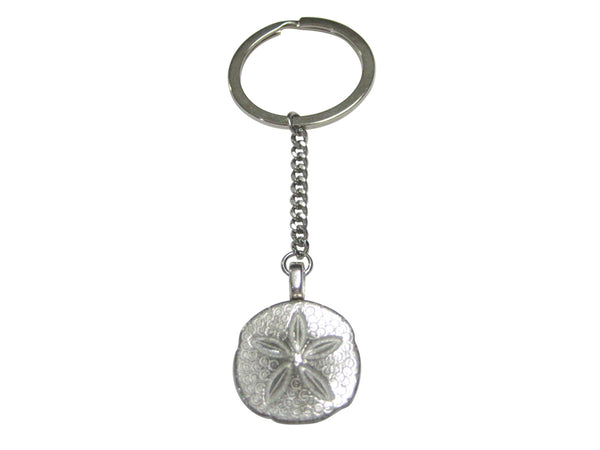 Silver Toned Detailed Sand Dollar Pendant Keychain