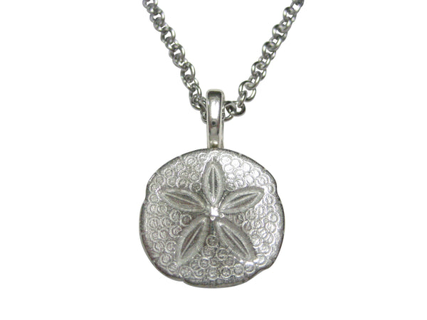 Silver Toned Detailed Sand Dollar Pendant Necklace