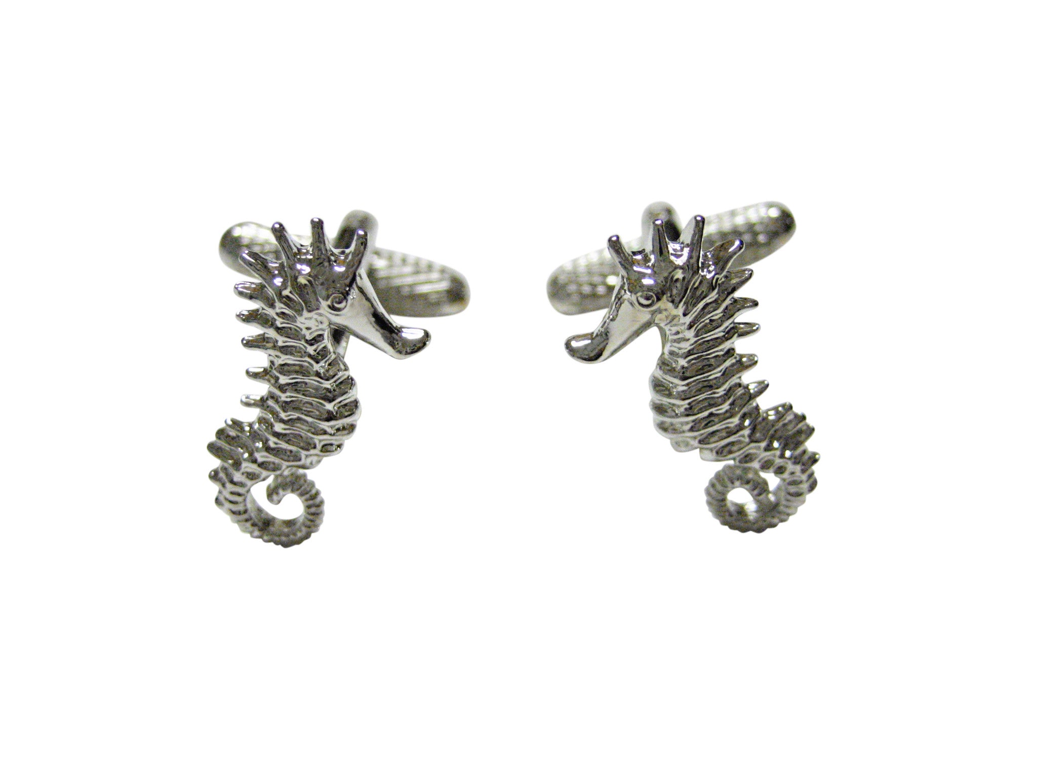 Silver Toned Detailed Sea Horse Cufflinks