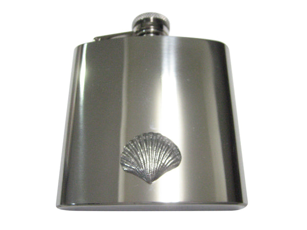 Silver Toned Detailed Sea Shell 6oz Flask