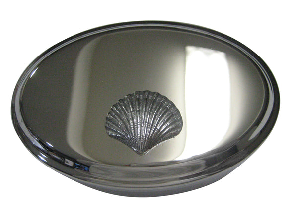 Silver Toned Detailed Sea Shell Oval Trinket Jewelry Box