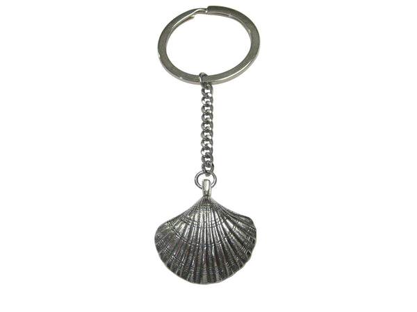 Silver Toned Detailed Sea Shell Pendant Keychain