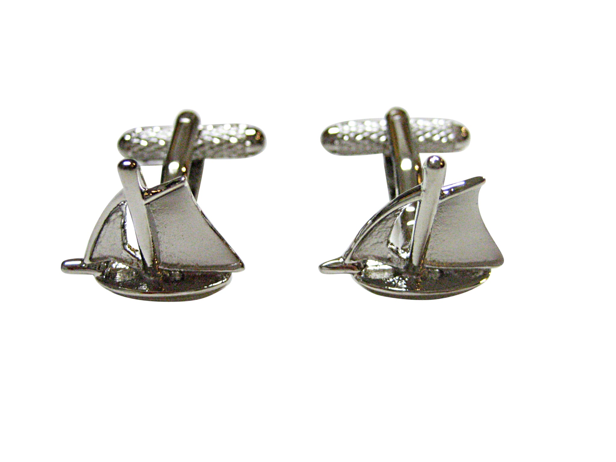 Silver Toned Detailed Ship Cufflinks
