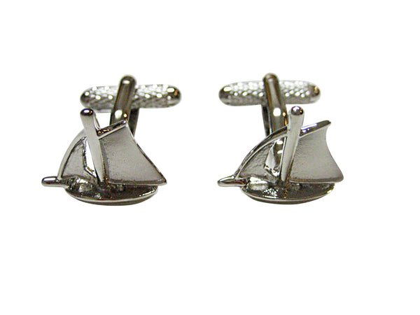 Silver Toned Detailed Ship Cufflinks