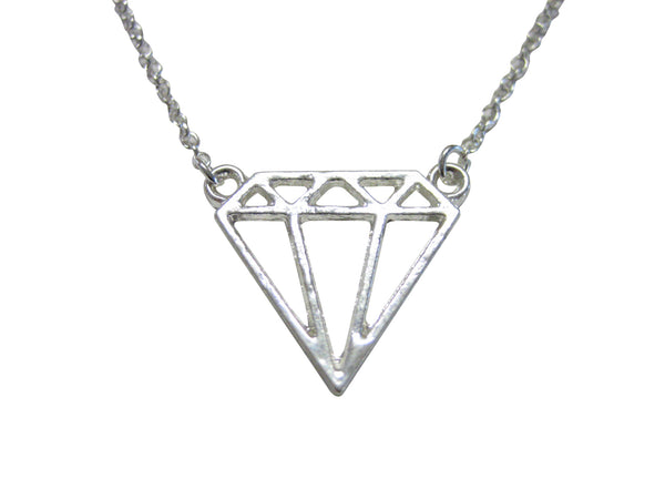 Silver Toned Diamond Outline Pendant Necklace