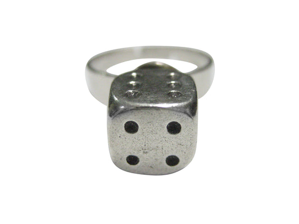 Silver Toned Dice Roll 4 Adjustable Size Fashion Ring