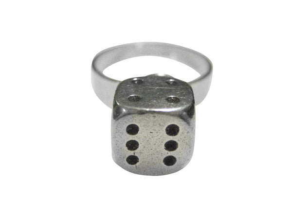 Silver Toned Dice Roll 6 Adjustable Size Fashion Ring