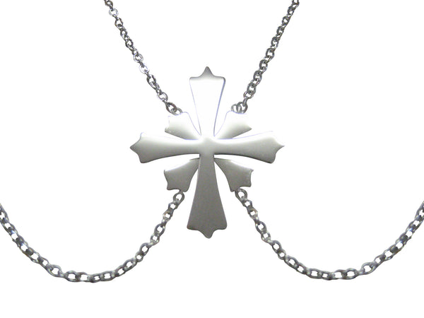 Silver Toned Double Chain Cross Pendant Necklace