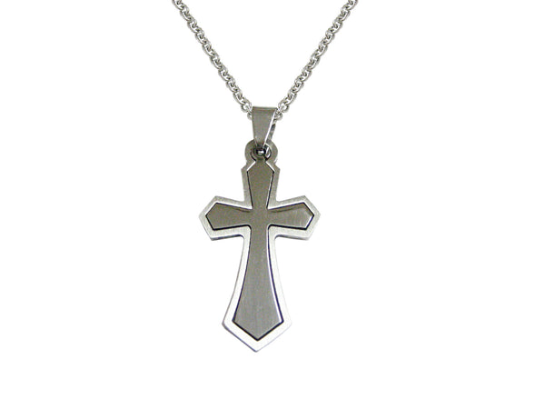 Silver Toned Double Metal Cut Out Cross Pendant Necklace