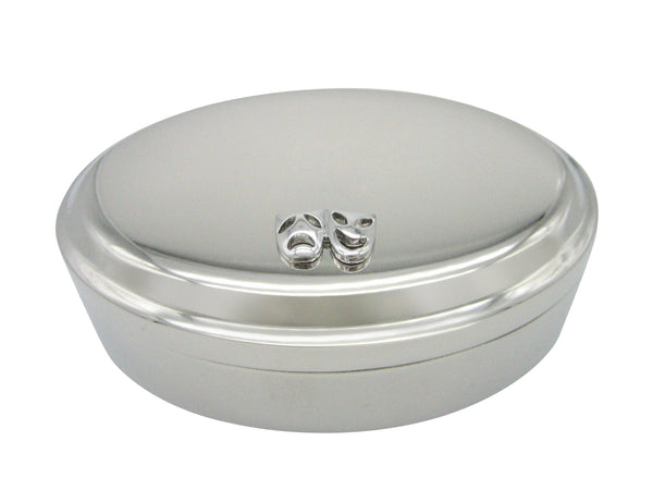 Silver Toned Drama Mask Pendant Oval Trinket Jewelry Box