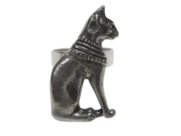 Silver Toned Egyptian Cat Adjustable Size Fashion Ring
