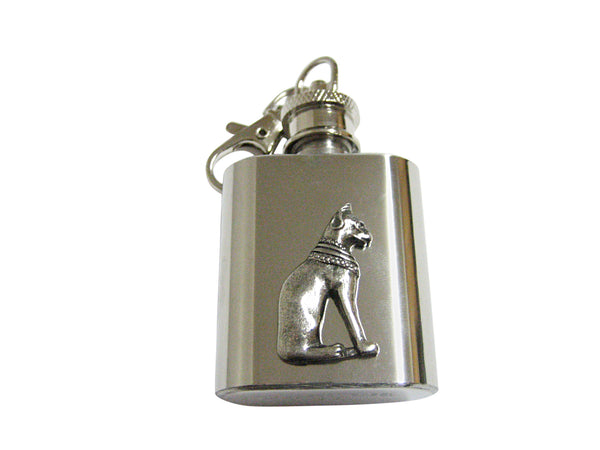 Silver Toned Egyption Cat Keychain Flask