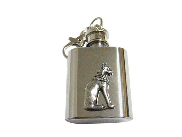 Silver Toned Egyption Cat 1 Oz. Stainless Steel Key Chain Flask